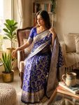 MODERN SILK FLOWERS AND MINA & ZARI WEAVING BORDER WORK SAREE WITH UNSTITCHED BLOUSE FESTIVE WEAR WHOLESALE PRICE ETHNIC GARMENT (14)