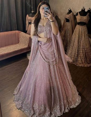 MODERN SOFT NET EMBROIDERY SEQUENCE WITH CUT WORK LEHENGA CHOLI WITH DUPATTA BABY PINK