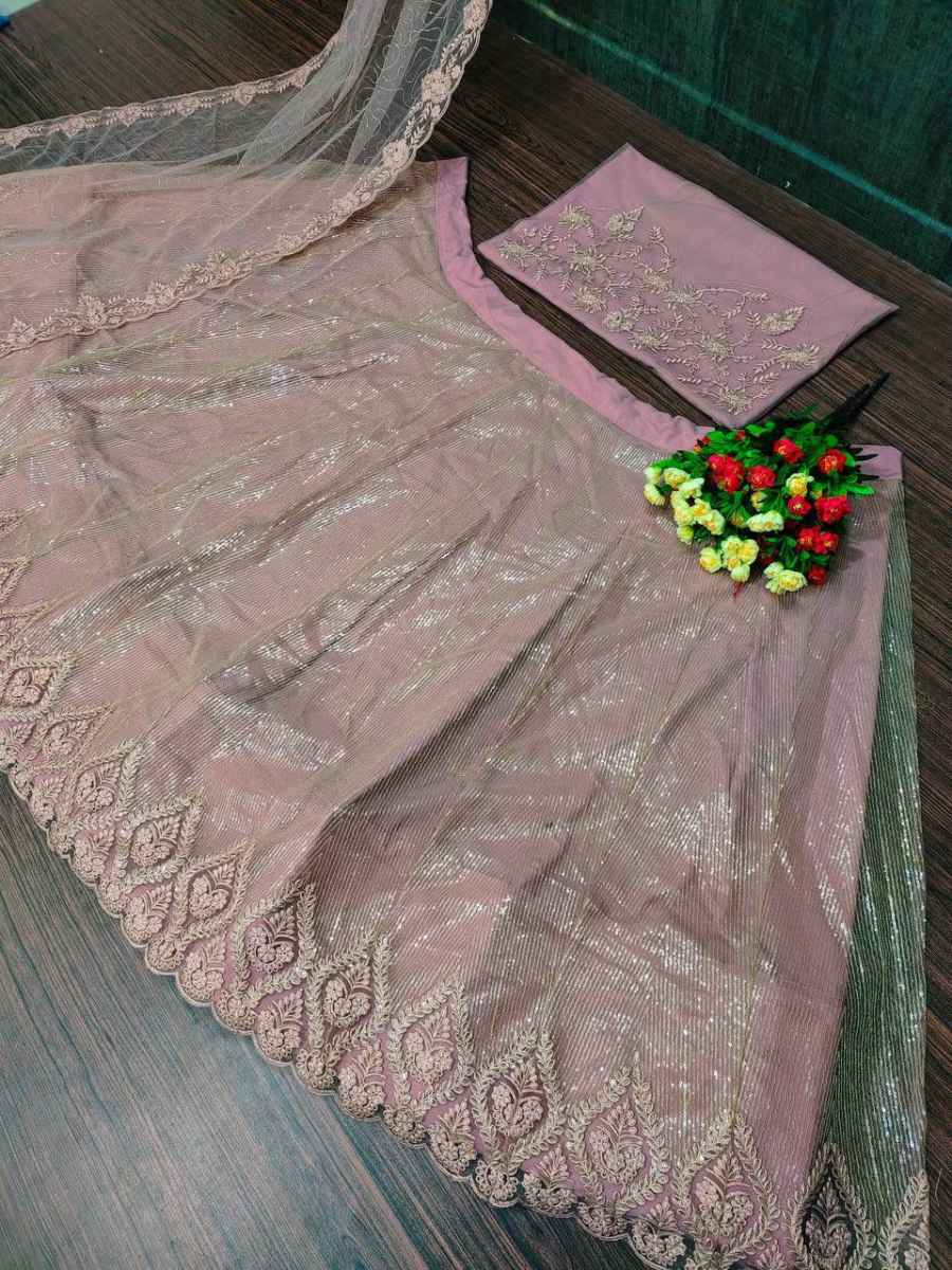 MODERN SOFT NET EMBROIDERY SEQUENCE WITH CUT WORK LEHENGA CHOLI WITH DUPATTA RECEPTION WEAR WHOLESALE PRICE ETHNIC GARMENT (4)