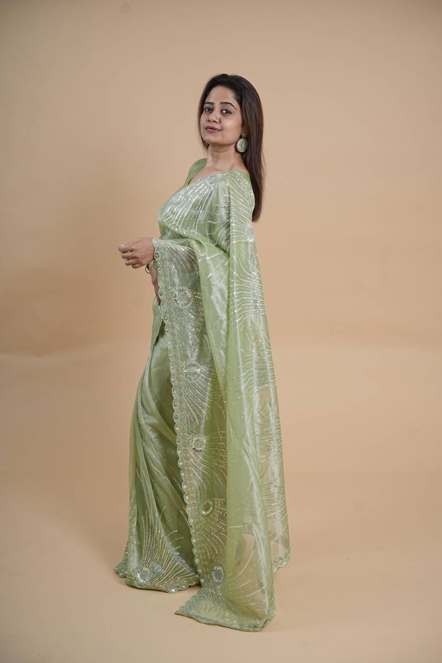 MODERN SOFT TWILL NET EMBROIDERY THREAD WITH SEQUENCE AND CUTWORK BORDER WITH STONE WORK SAREE WITH UNSTITCHED BLOUSE PARTY WEAR WHOLESALE PRICE ETHNIC GARMENT (4)