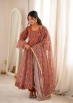 MODERN TABBY ORGANZA DIGITAL PRINTED WORK GOWN BOTTOM WITH DUPATTA ORANGE