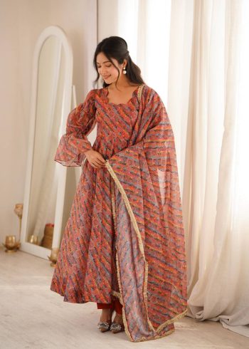 MODERN TABBY ORGANZA DIGITAL PRINTED WORK GOWN BOTTOM WITH DUPATTA ORANGE