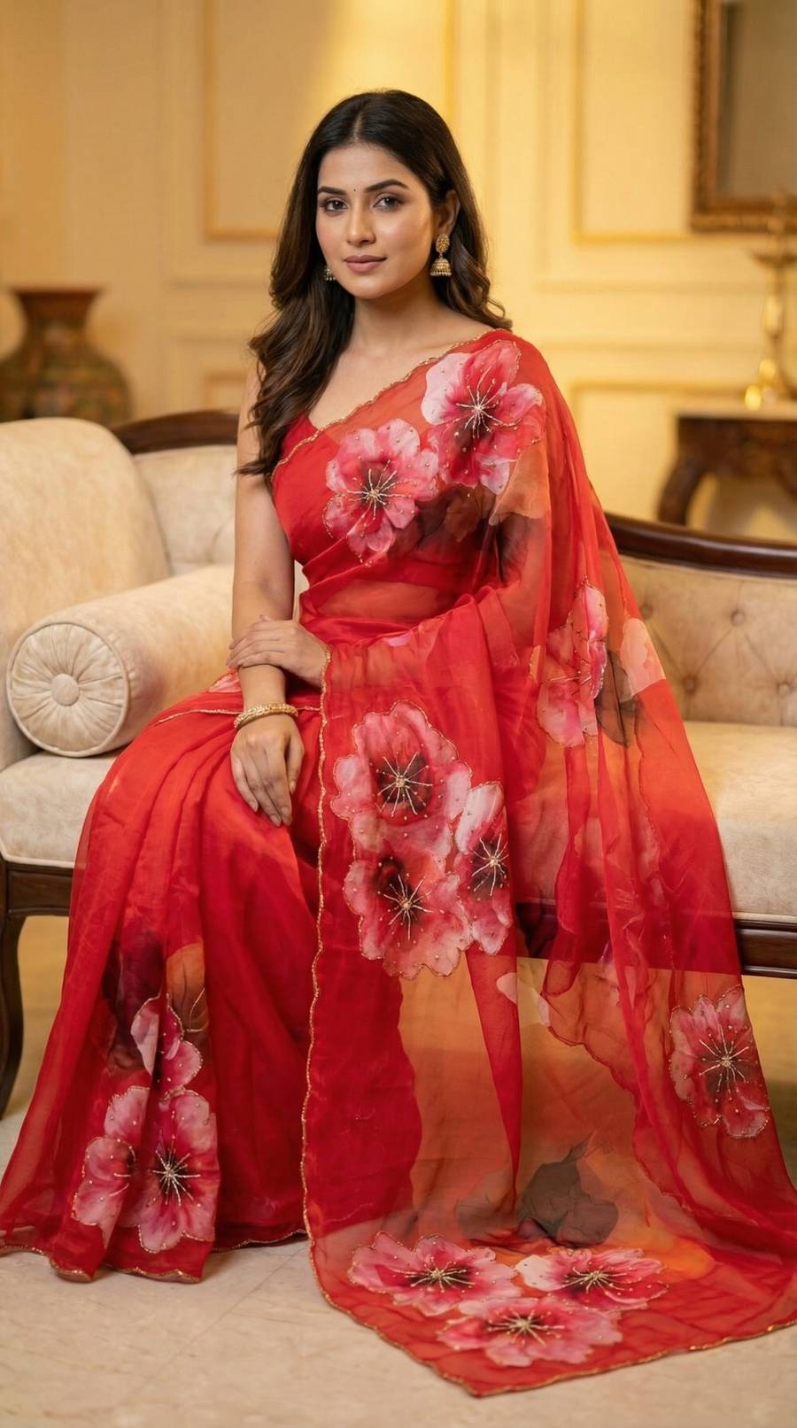 MODERN TABBY SILK FLORAL PRINT WITH BEADS SEQUENCE AND CUTDANA HANDWORK BORDER SAREE WITH UNSTITCHED BLOUSE PARTY WEAR WHOLESALE PRICE ETHNIC GARMENT (3)