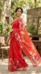 MODERN TABBY SILK FLORAL PRINT WITH BEADS SEQUENCE AND CUTDANA HANDWORK BORDER SAREE WITH UNSTITCHED BLOUSE PARTY WEAR WHOLESALE PRICE ETHNIC GARMENT (5)