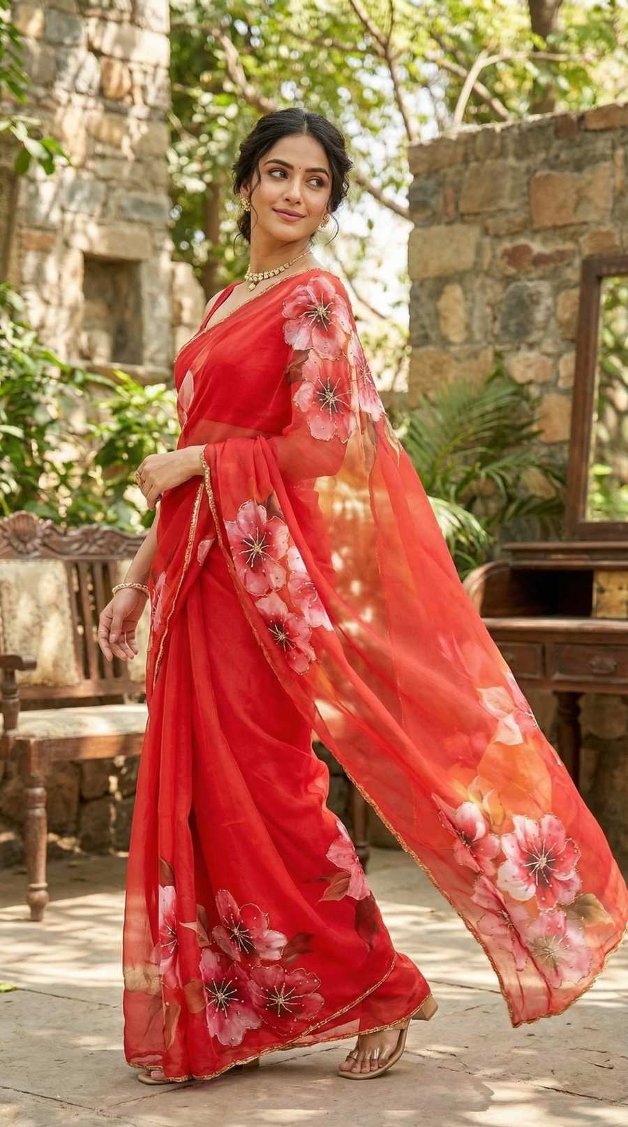 MODERN TABBY SILK FLORAL PRINT WITH BEADS SEQUENCE AND CUTDANA HANDWORK BORDER SAREE WITH UNSTITCHED BLOUSE PARTY WEAR WHOLESALE PRICE ETHNIC GARMENT (4)