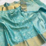 MODERN TISSUE ZARI AND GOLDEN FLOWER WEAVING WORK SAREE WITH UNSTITCHED BLOUSE FESTIVE WEAR WHOLESALE PRICE ETHNIC GARMENT (2)