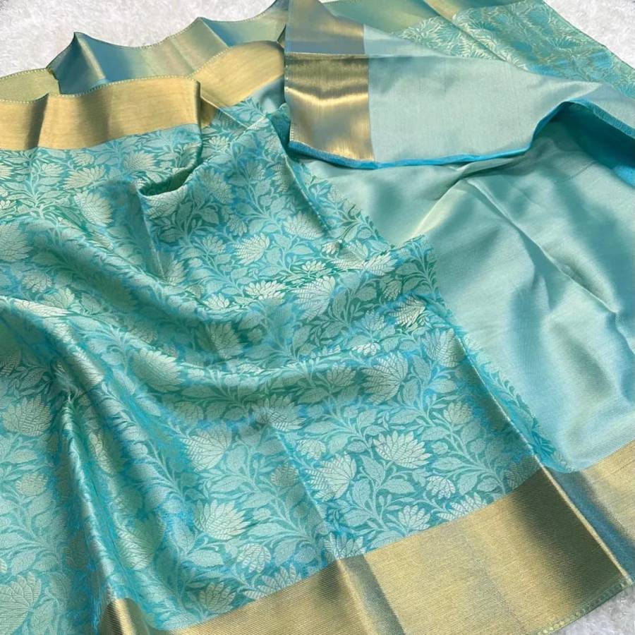 MODERN TISSUE ZARI AND GOLDEN FLOWER WEAVING WORK SAREE WITH UNSTITCHED BLOUSE FESTIVE WEAR WHOLESALE PRICE ETHNIC GARMENT (12)
