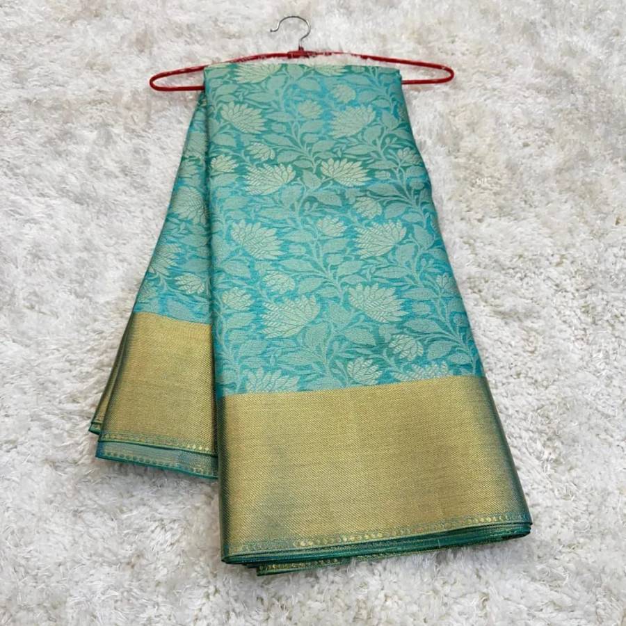 MODERN TISSUE ZARI AND GOLDEN FLOWER WEAVING WORK SAREE WITH UNSTITCHED BLOUSE FESTIVE WEAR WHOLESALE PRICE ETHNIC GARMENT (13)