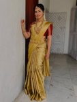 MODERN TISSUE ZARI AND GOLDEN FLOWER WEAVING WORK SAREE WITH UNSTITCHED BLOUSE GOLD