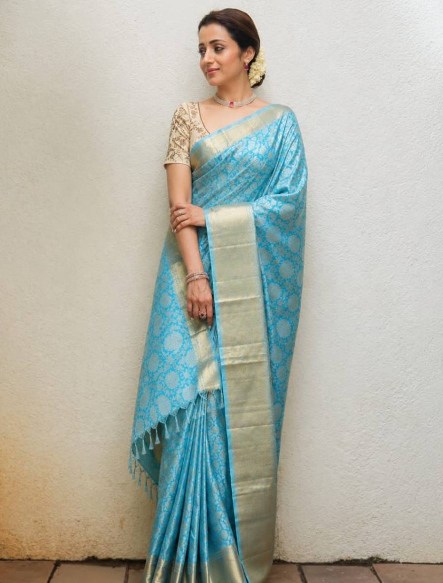 MODERN TISSUE ZARI AND GOLDEN FLOWER WEAVING WORK SAREE WITH UNSTITCHED BLOUSE FESTIVE WEAR WHOLESALE PRICE ETHNIC GARMENT (2)