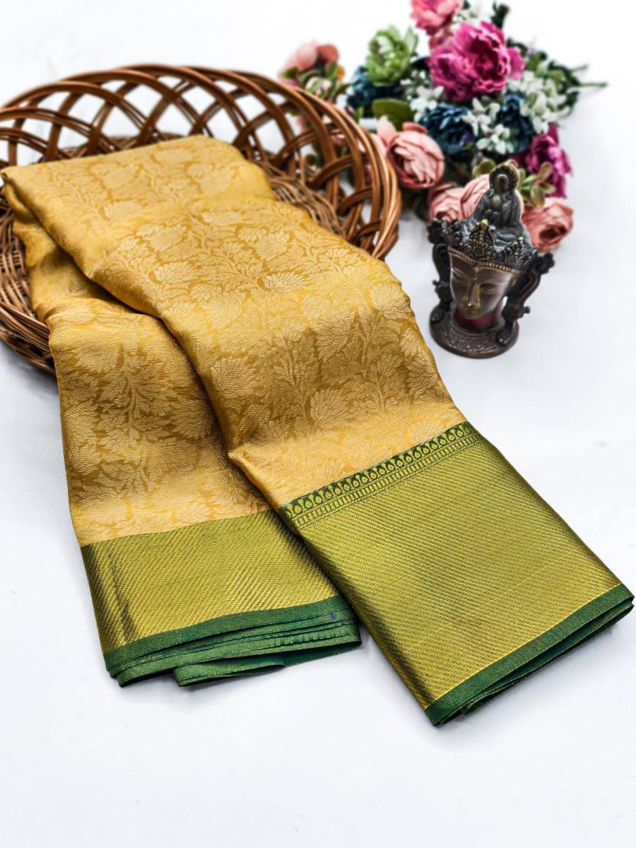 MODERN TISSUE ZARI AND GOLDEN FLOWER WEAVING WORK SAREE WITH UNSTITCHED BLOUSE FESTIVE WEAR WHOLESALE PRICE ETHNIC GARMENT (26)