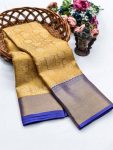 MODERN TISSUE ZARI AND GOLDEN FLOWER WEAVING WORK SAREE WITH UNSTITCHED BLOUSE GOLD AND PURPLE