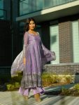 MODERN TWO TINE FENDY SILK EMBROIDERY  SEQUENCE WORK GOWN PALAZZO WITH DUPATTA PURPLE