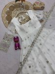 MODERN TWO TINE FENDY SILK EMBROIDERY SEQUENCE WORK GOWN PALAZZO WITH DUPATTA WHITE WEDDING WEAR WHOLESALE PRICE ETHNIC GARMENT (2)