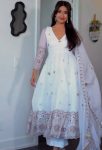 MODERN TWO TINE FENDY SILK EMBROIDERY SEQUENCE WORK GOWN PALAZZO WITH DUPATTA WHITE WEDDING WEAR WHOLESALE PRICE ETHNIC GARMENT (2)