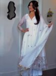 MODERN TWO TINE FENDY SILK EMBROIDERY SEQUENCE WORK GOWN PALAZZO WITH DUPATTA WHITE WEDDING WEAR WHOLESALE PRICE ETHNIC GARMENT (2)