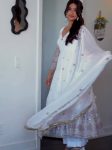 MODERN TWO TINE FENDY SILK EMBROIDERY SEQUENCE WORK GOWN PALAZZO WITH DUPATTA WHITE WEDDING WEAR WHOLESALE PRICE ETHNIC GARMENT (2)