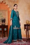 MODERN VICHITRA SILK EMBROIDERY, SEQUENCE & CODING WORK TOP PALAZZO WITH DUPATTA FESTIVE WEAR WHOLESLALE PRICE ETHNIC GARMENT (8)