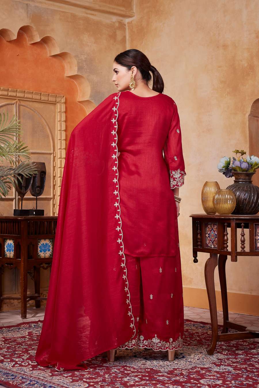 MODERN VICHITRA SILK EMBROIDERY, SEQUENCE & CODING WORK TOP PALAZZO WITH DUPATTA FESTIVE WEAR WHOLESLALE PRICE ETHNIC GARMENT (4)