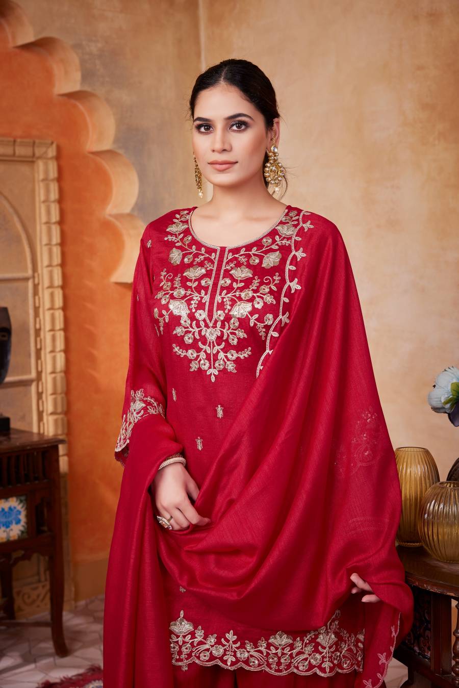 MODERN VICHITRA SILK EMBROIDERY, SEQUENCE & CODING WORK TOP PALAZZO WITH DUPATTA FESTIVE WEAR WHOLESLALE PRICE ETHNIC GARMENT (5)