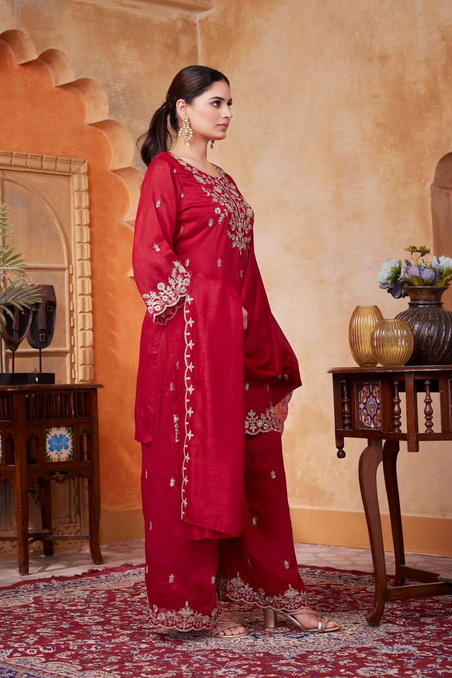 MODERN VICHITRA SILK EMBROIDERY, SEQUENCE & CODING WORK TOP PALAZZO WITH DUPATTA FESTIVE WEAR WHOLESLALE PRICE ETHNIC GARMENT (6)