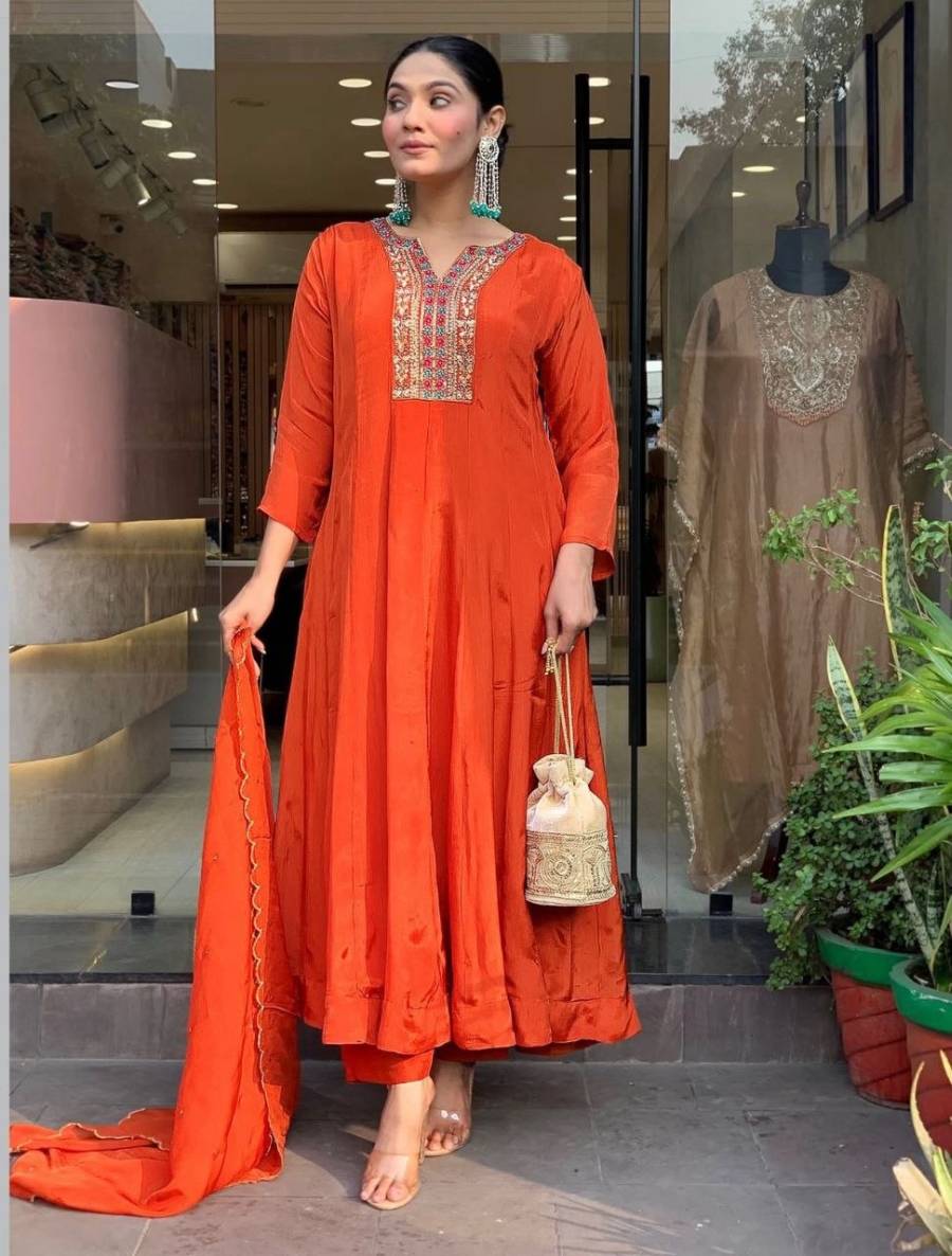 MODERN VICHITRA SILK EMBROIDERY WORK TOP BOTTOM WITH DUPATTA FESTIVE WEAR WHOLESALE PRICE ETHNIC GARMENT (2)