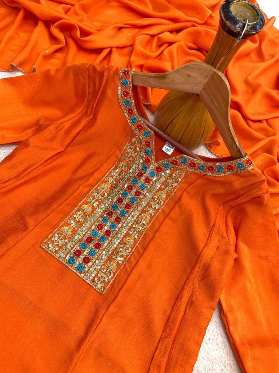 MODERN VICHITRA SILK EMBROIDERY WORK TOP BOTTOM WITH DUPATTA FESTIVE WEAR WHOLESALE PRICE ETHNIC GARMENT (7)