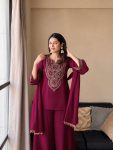 MODERN VICHITRA SILK SEQUENCE AND ZARI AND THREAD EMBROIDERY WORK TOP PALAZZO WITH DUPATTA CASUAL WEAR WHOLESALE PRICE ETHNIC GARMENT (2)