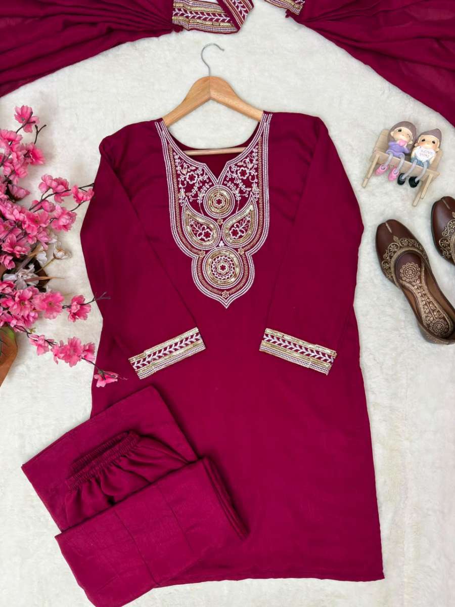 MODERN VICHITRA SILK SEQUENCE AND ZARI AND THREAD EMBROIDERY WORK TOP PALAZZO WITH DUPATTA CASUAL WEAR WHOLESALE PRICE ETHNIC GARMENT (4)