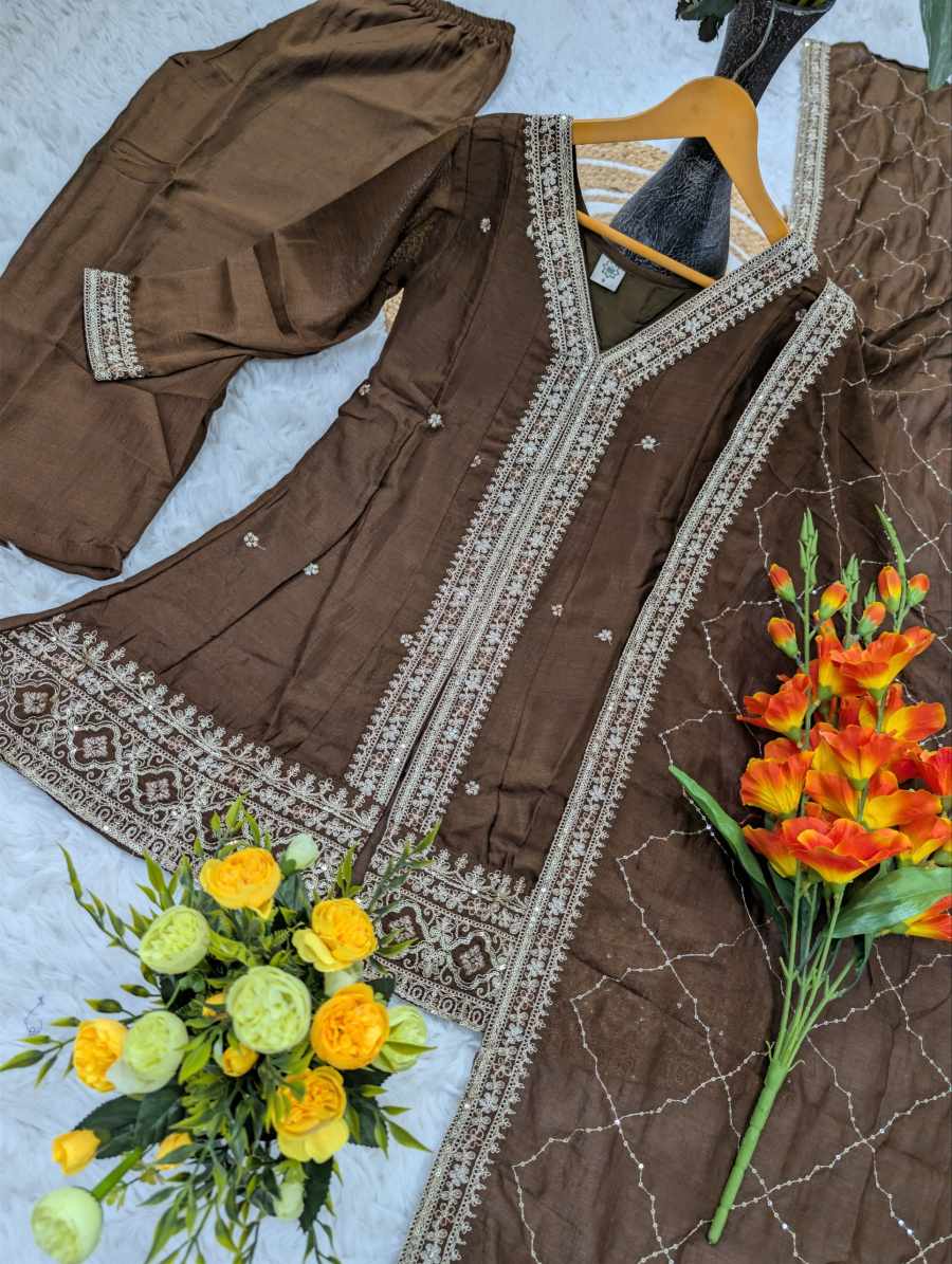 MODERN VICHITRA SILK SEQUENCE CODING EMBROIDERY WORK TOP BOTTOM WITH DUPATTA FESTIVE WEAR WHOLESALE PRICE ETHNIC GARMENT (11)