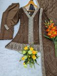 MODERN VICHITRA SILK SEQUENCE CODING EMBROIDERY WORK TOP BOTTOM WITH DUPATTA FESTIVE WEAR WHOLESALE PRICE ETHNIC GARMENT (8)