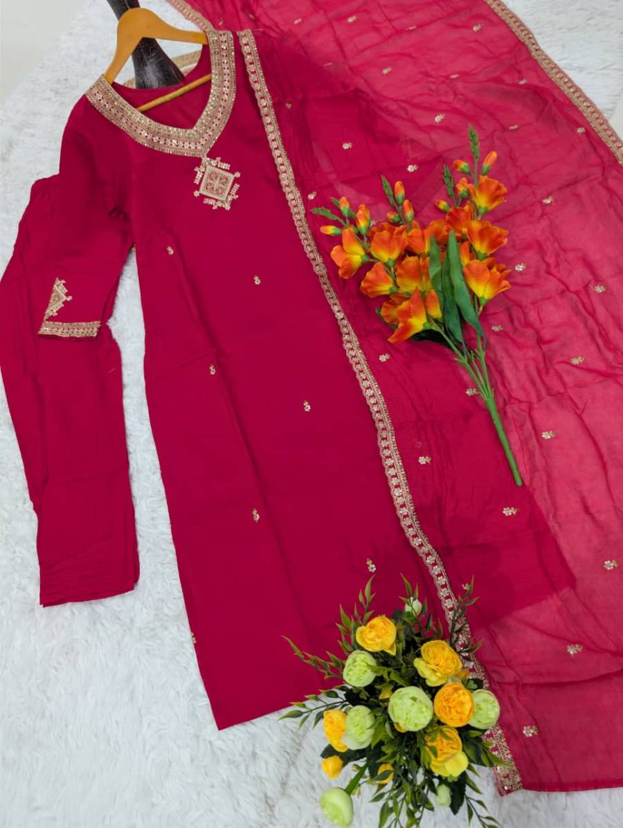 MODERN VISCOSE CHANDERI SEQUENCE CODING EMBROIDERY WORK TOP BOTTOM WITH DUPATTA FESTIVE WEAR WHOLESALE PRICE ETHNIC GARMENT (10)