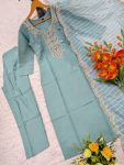 MODERN VISCOSE CHANDERI SEQUENCE CODING EMBROIDERY WORK TOP BOTTOM WITH DUPATTA FESTIVE WEAR WHOLESALE PRICE ETHNIC GARMENT (8)