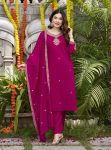 MODERN VISCOSE CHANDERI SEQUENCE CODING EMBROIDERY WORK TOP BOTTOM WITH DUPATTA RANI