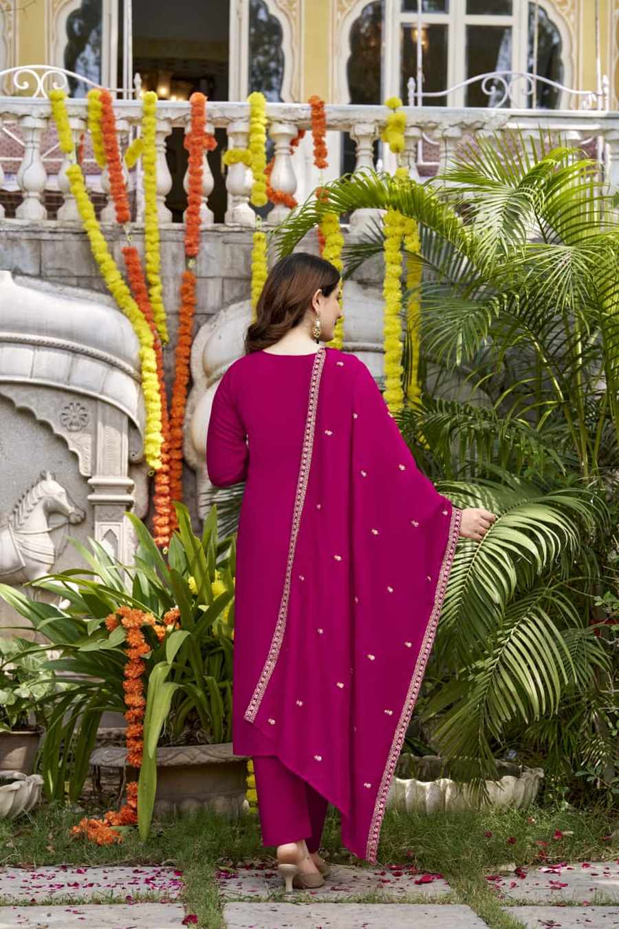 MODERN VISCOSE CHANDERI SEQUENCE CODING EMBROIDERY WORK TOP BOTTOM WITH DUPATTA FESTIVE WEAR WHOLESALE PRICE ETHNIC GARMENT (5)