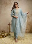 MODERN VISCOSE CHANDERI SEQUENCE CODING EMBROIDERY WORK TOP BOTTOM WITH DUPATTA SKY