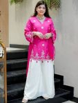 MODERN VISCOSE SILK SEQUENCE CODING EMBROIDERY WORK TOP PALAZZO WITH DUPATTA PINK
