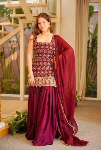 MOST PICKED GEORGETTE EMBROIDERY SEQUENCE WORK TOP SHARARA WITH DUPATTA RANI