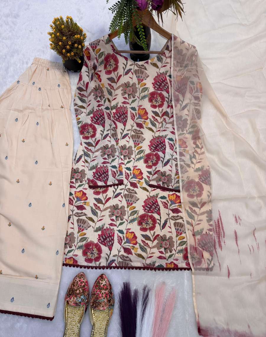 NEW ARRIVAL CAMBRIC COTTON PRINT WORK TOP PATIYALA WITH DUPATTA FESTIVE WEAR WHOLESALE PRICE ETHNIC GARMENT (13)