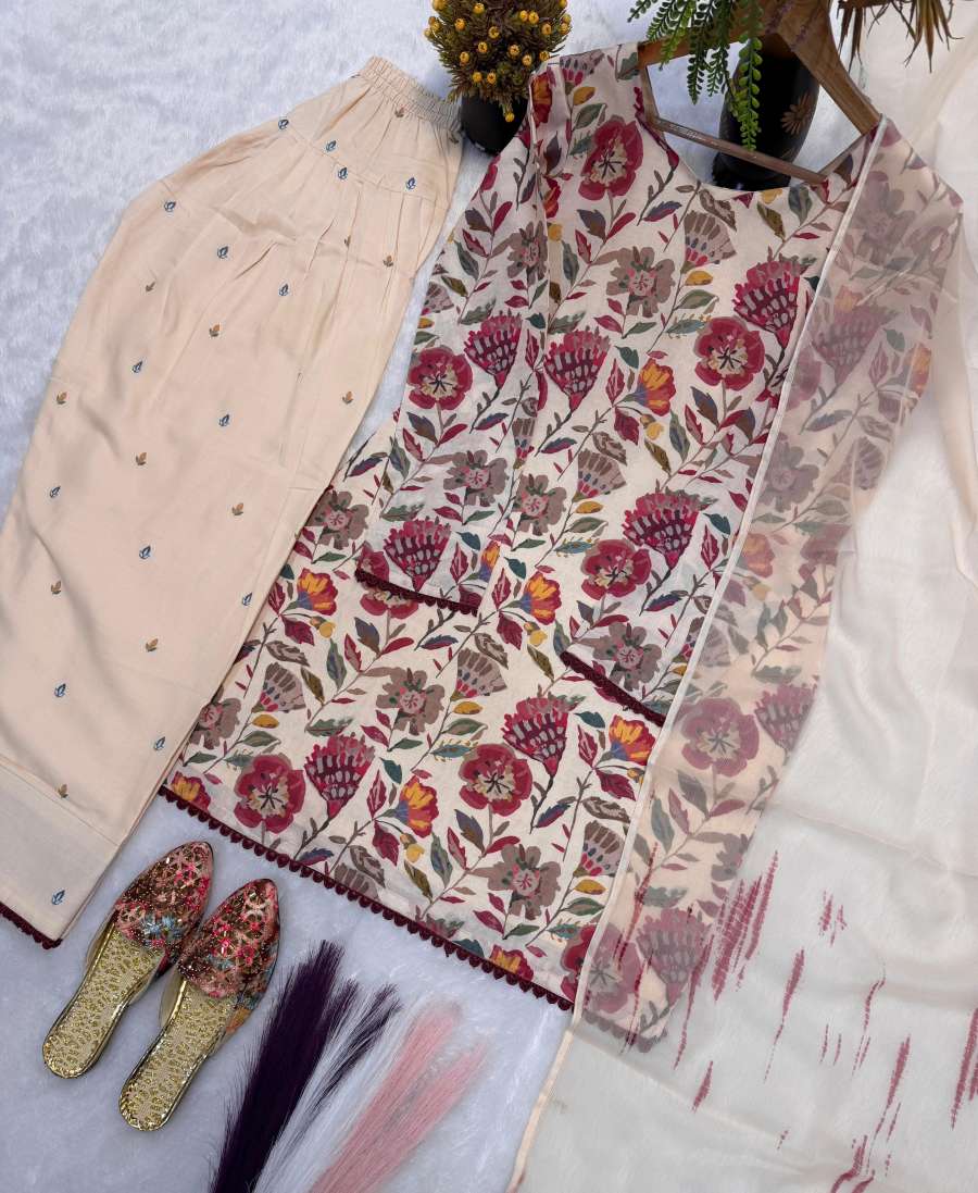 NEW ARRIVAL CAMBRIC COTTON PRINT WORK TOP PATIYALA WITH DUPATTA FESTIVE WEAR WHOLESALE PRICE ETHNIC GARMENT (16)