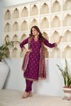 NEW ARRIVAL CHANDERI EMBROIDERY WORK TOP BOTTOM WITH DUPATTA CASUAL WEAR WHOLESALE PRICE ETHNIC GARMENT (7)