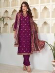 NEW ARRIVAL CHANDERI EMBROIDERY WORK TOP BOTTOM WITH DUPATTA WINE