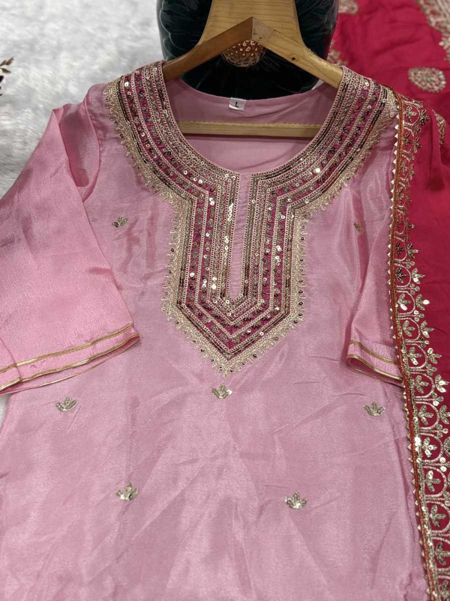 NEW ARRIVAL CHINON EMBROIDERY WORK TOP BOTTOM WITH DUPATTA FESTIVE WEAR WHOLESALE PRICE ETHNIC GARMENT (1)