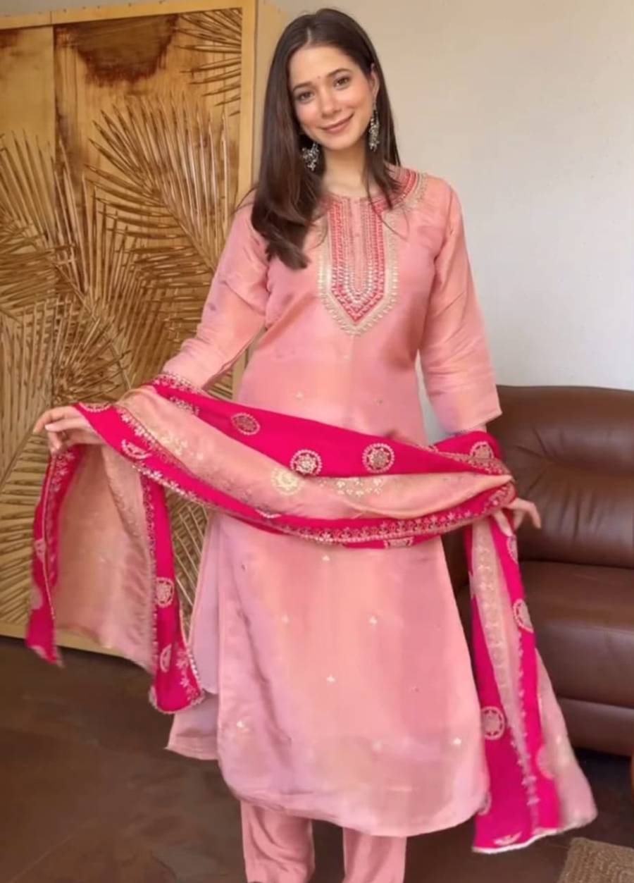 NEW ARRIVAL CHINON EMBROIDERY WORK TOP BOTTOM WITH DUPATTA FESTIVE WEAR WHOLESALE PRICE ETHNIC GARMENT (5)