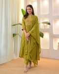NEW ARRIVAL COTTON EMBROIDERY WORK TOP BOTTOM WITH DUPATTA PARROT GREEN