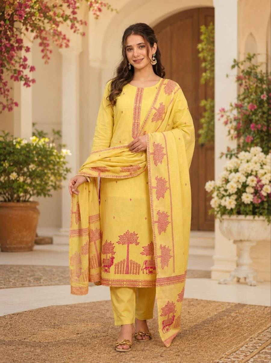 NEW ARRIVAL COTTON JACQUARD WORK TOP BOTTOM WITH DUPATTA OFFICE WEAR WHOLESALE PRICE ETHNIC GARMENT (5)