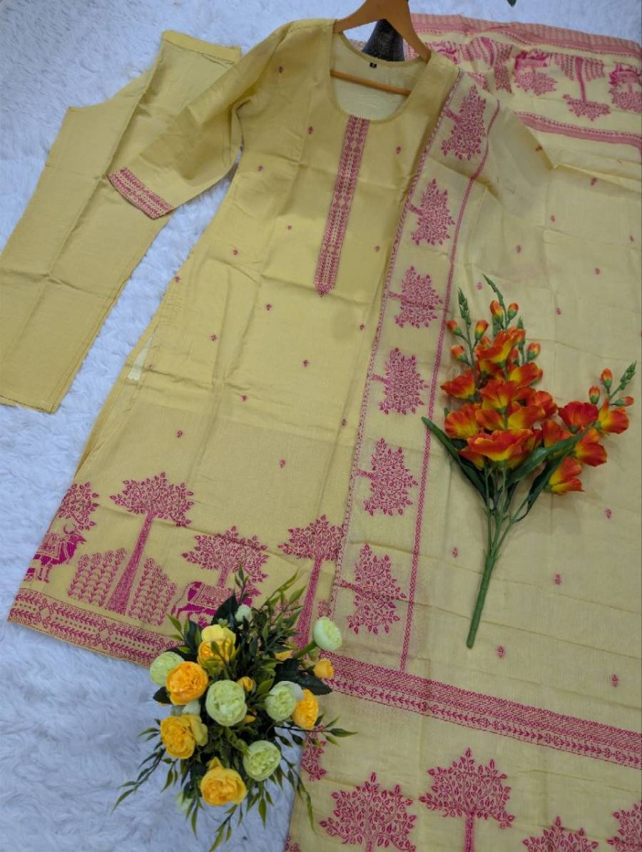 NEW ARRIVAL COTTON JACQUARD WORK TOP BOTTOM WITH DUPATTA OFFICE WEAR WHOLESALE PRICE ETHNIC GARMENT (8)