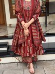 NEW ARRIVAL COTTON JAIPURI BAGRU PRINT WITH MIRROR WORK TOP BOTTOM WITH DUPATTA ORANGE