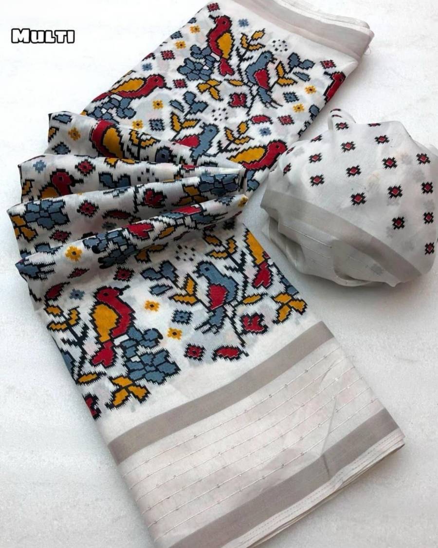 NEW ARRIVAL DOLA SILK ZARI WEAVING AND SEQUENCE WORK BORDER KALAMKARI PRINT WORK SAREE WITH UNSTITCHED BLOUSE FESTIVE WEAR WHOLESALE PRICE ETHNIC GARMENT (4)