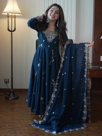 NEW ARRIVAL GEORGETTE SEQUENCE EMBROIDERY WORK GOWN BOTTOM WITH DUPATTA BLUE